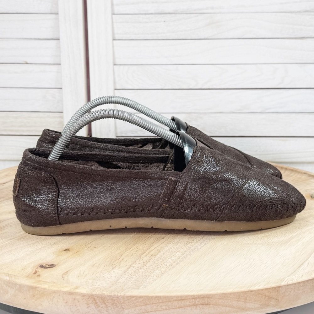 Bobs by Skechers Luxe Rain Dance Oil Rub Slip On Flats Brown 9.5 Womens
